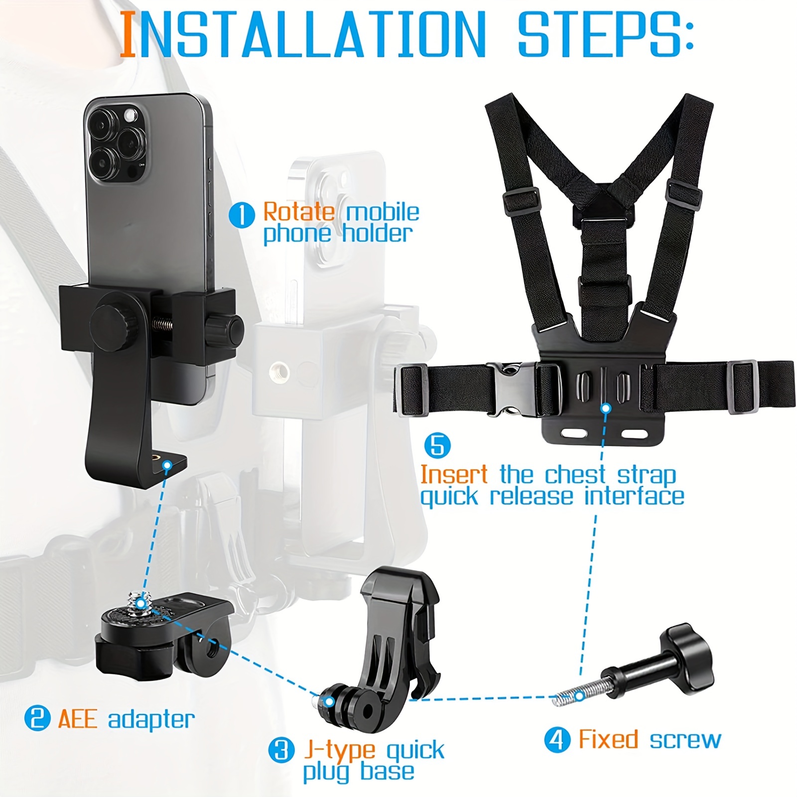PellKing Accessories Kit for DJI Osmo Pocket 2,New Quick Release Head Strap  Mount + Chest Mount Harness + Backpack Clip Holder + 360°Rotating Wrist