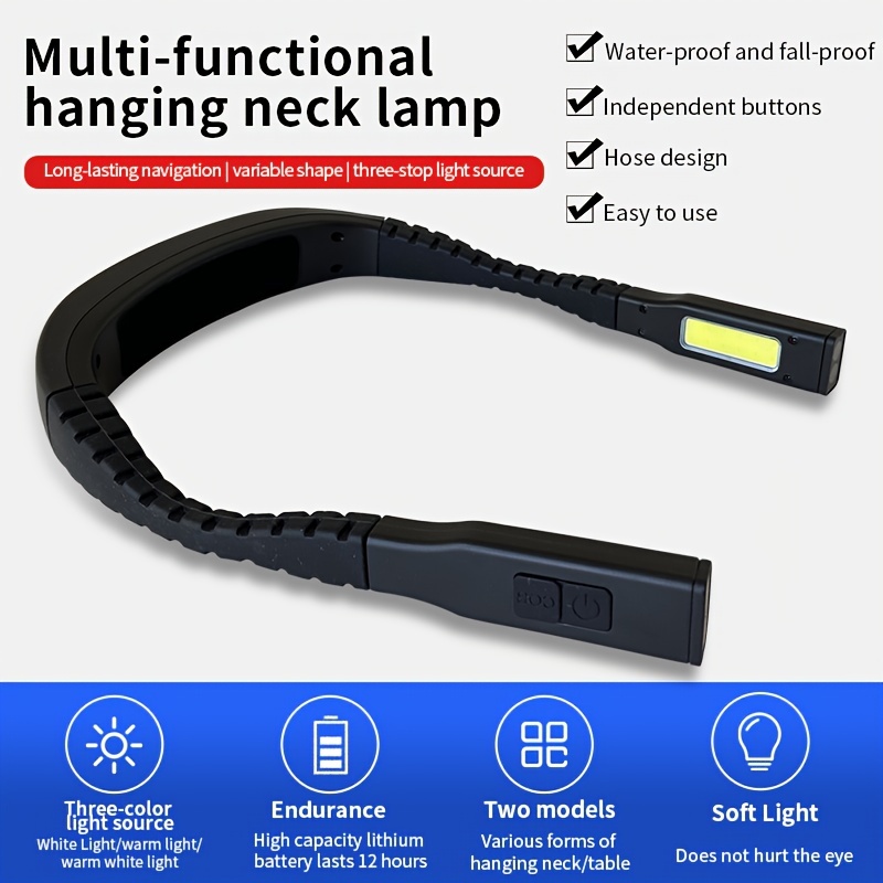 Glocusent LED Neck Reading Light, Book Light for Reading in Bed, 3 Colors,  6 Brightness Levels, Bendable Arms, Rechargeable, Long Lasting, Perfect for