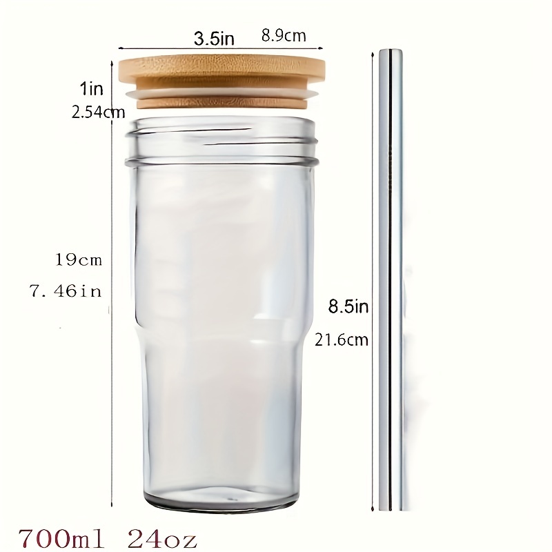 22/24OZ Glass Cup With Bamboo Lid And Straw Transparent Bubble Tea