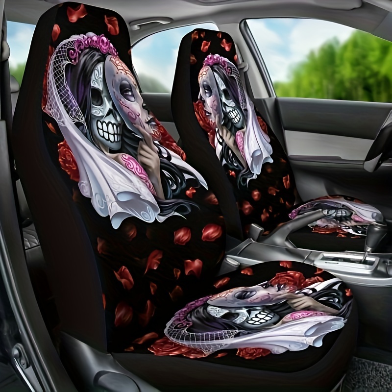 Skull Print Car Seat Covers, Universal Fit Car Seat Covers For