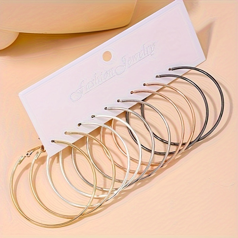 5 Pairs Big Circle Earrings Set for Women