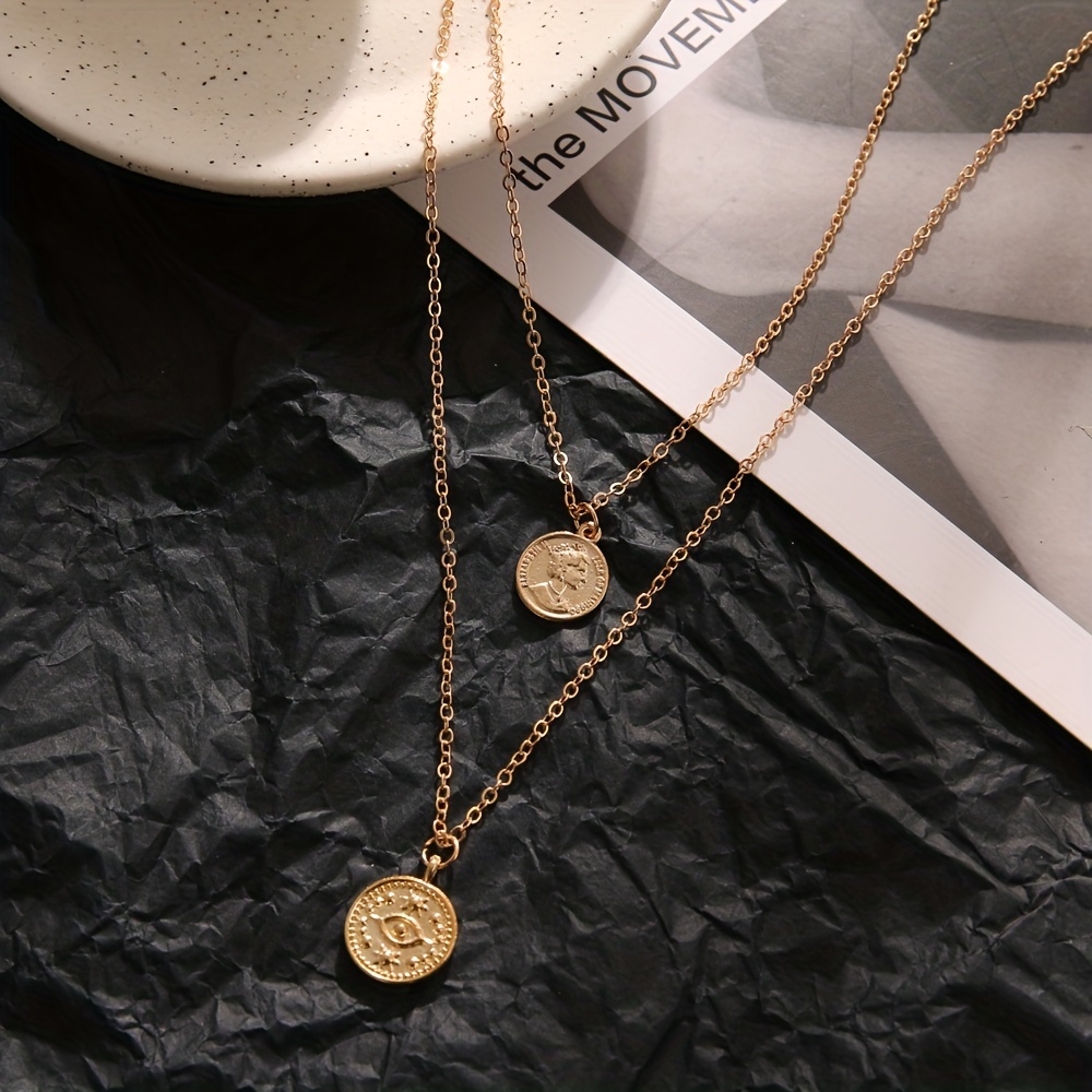 Layered Gold Coin Necklace Set, Women's Jewelry