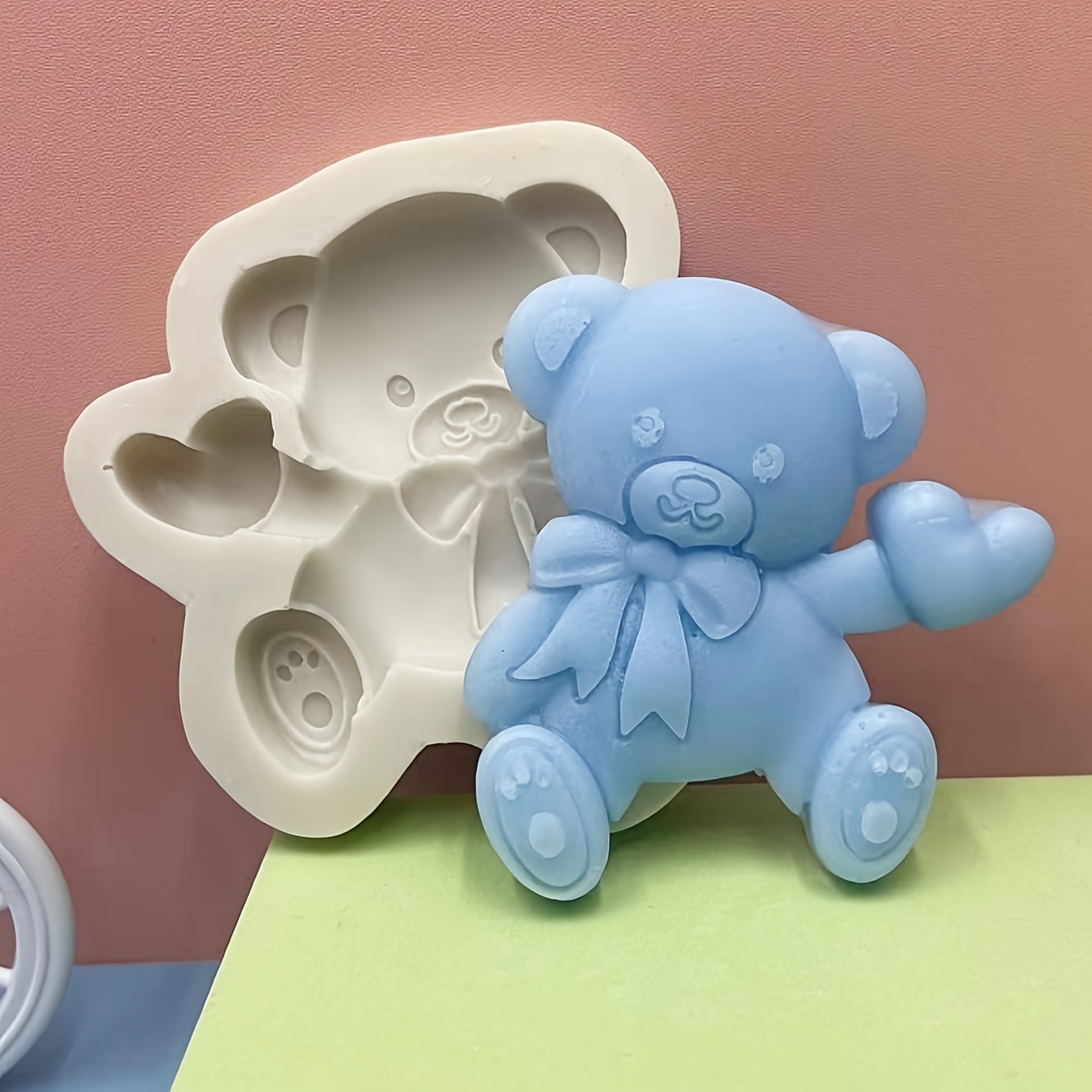 Silicone mold 3d Bear with hearts for soap, candles, gypsum
