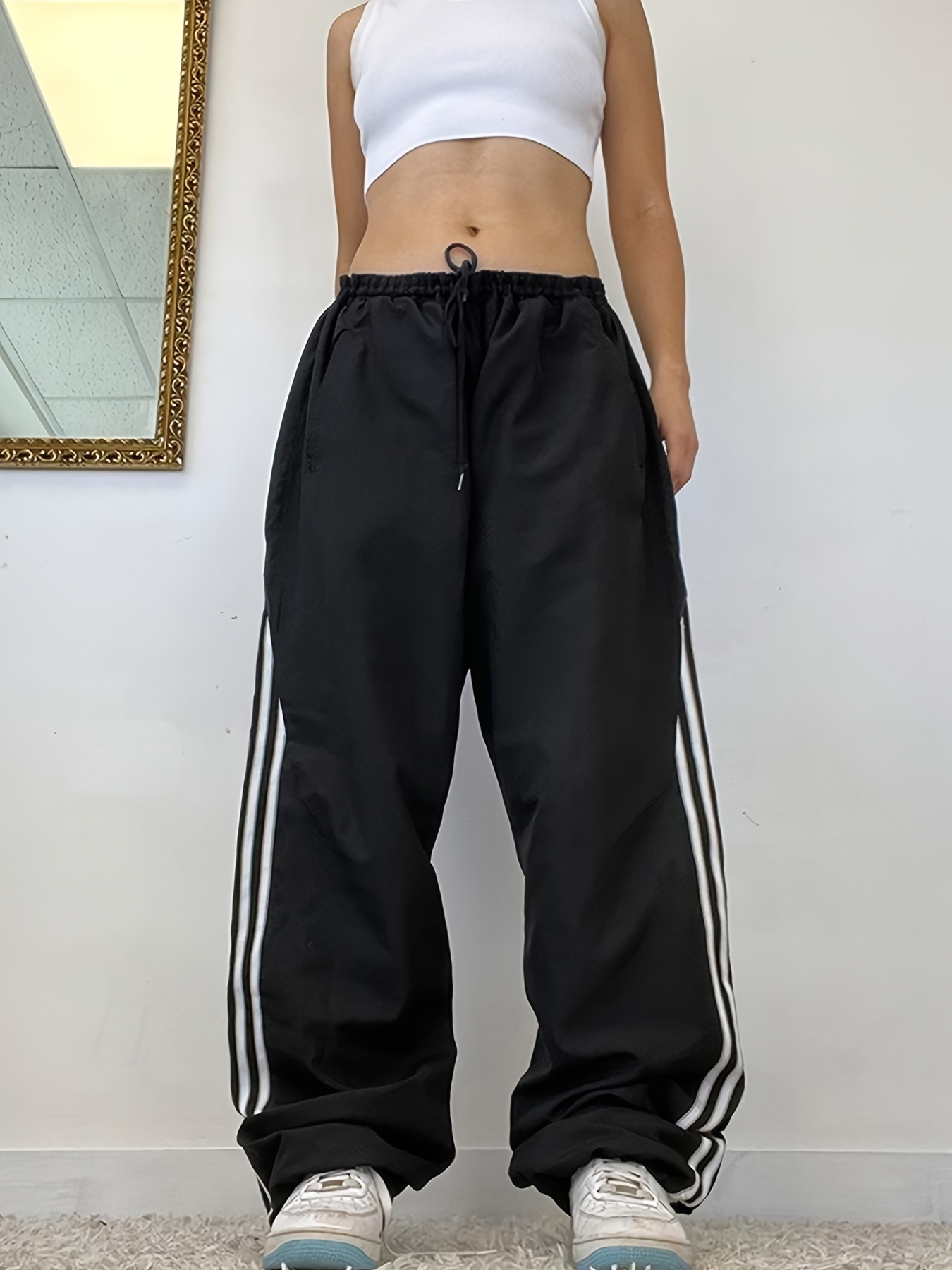 Contrast Side Wide Leg Pants Baddie Clothes Drawstring Pants