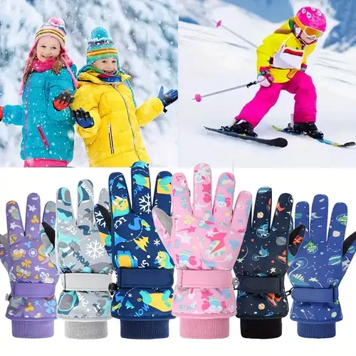 Guantes de esquí térmicos de dibujos animados para niños, manoplas gruesas  y cálidas para Snowboard y