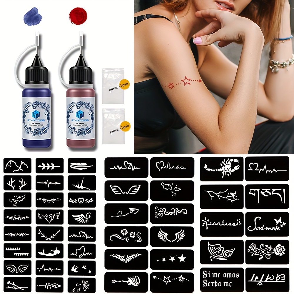 Henna Tattoo Kit Gel Ink Waterproof 78 Free Stencils DIY Tattoos Freckles  Women