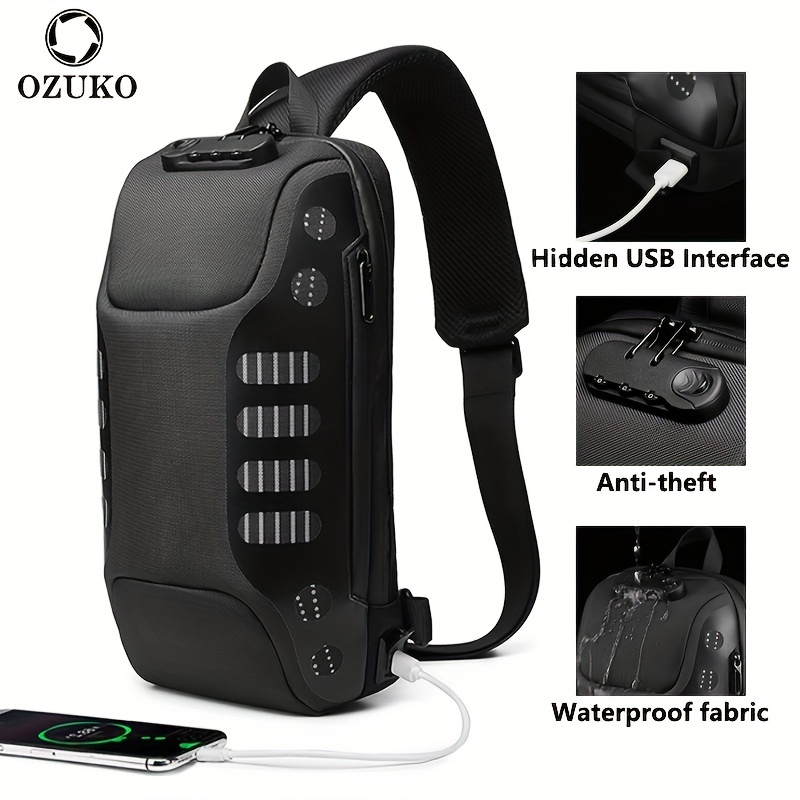 Bolsa de hombro antirrobo con correa deportiva de carga USB, Bolsa de  hombro antirrobo, Mochila de hombro impermeable, Bolsa cruzada deportiva,  Negro