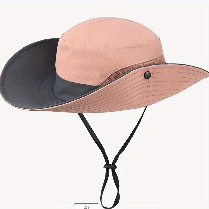 Womens Summer Sun-Hat Outdoor UV Protection Fishing Hat Wide Brim  Foldable-Beach-Bucket-Hat with Ponytail-Hole