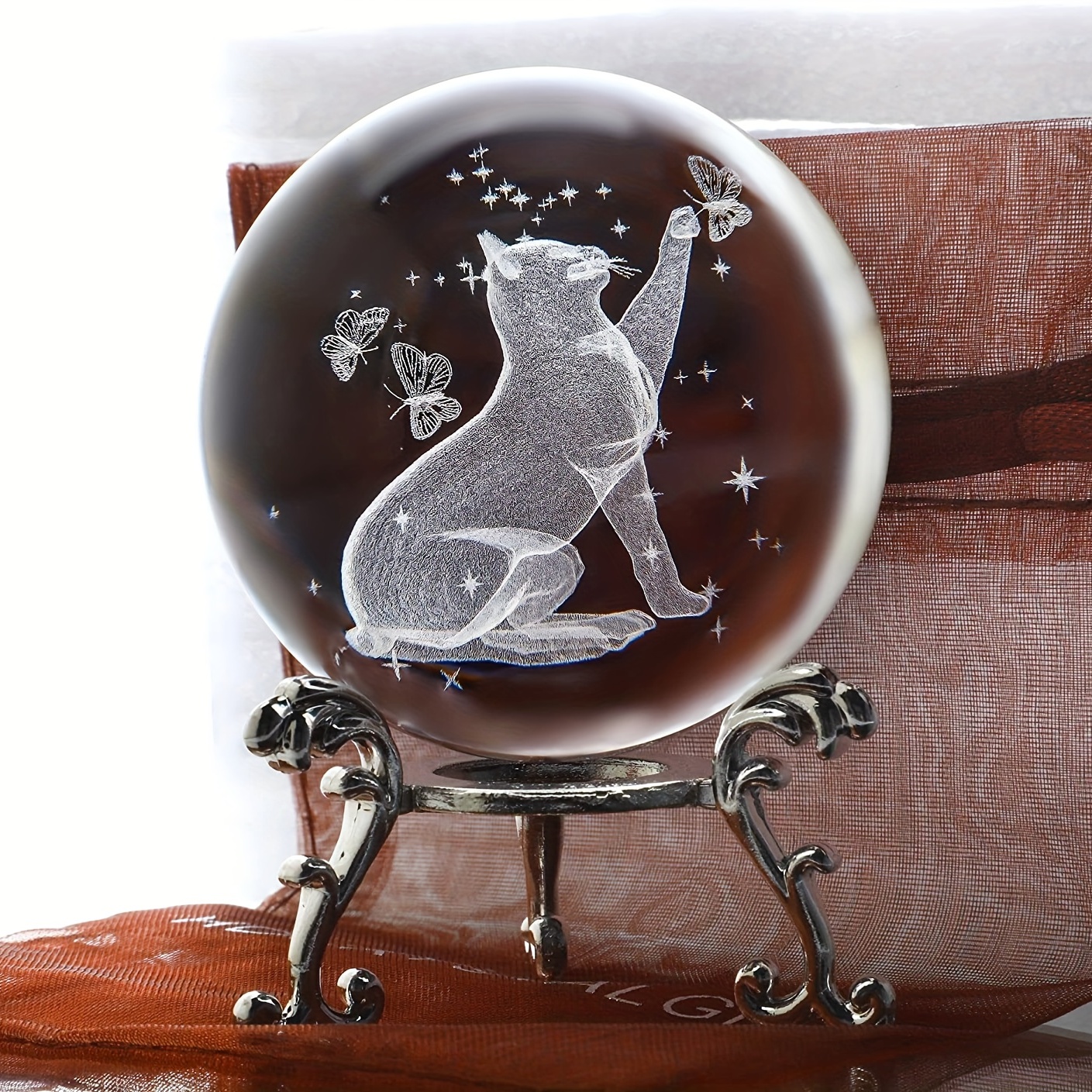 3D Laser Cat And Butterfly Crystal Ball Decorative Home Decor Gift