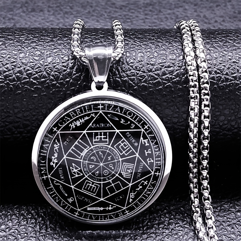 

Stainless Steel Glass 7 Angels Medal Pendant Necklace Solomon Talisman Necklace Jewelry For Women Men