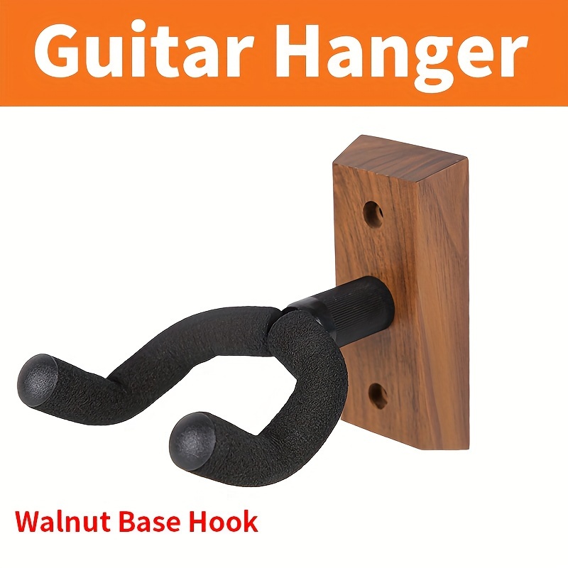 Guitar Wall Mount 3 Pack, Guitar Hanger with Rotatable Soft Hook for All  Size Guitars, Black Walnut Hardwood U-Shaped Guitar Holder Wall Mount for