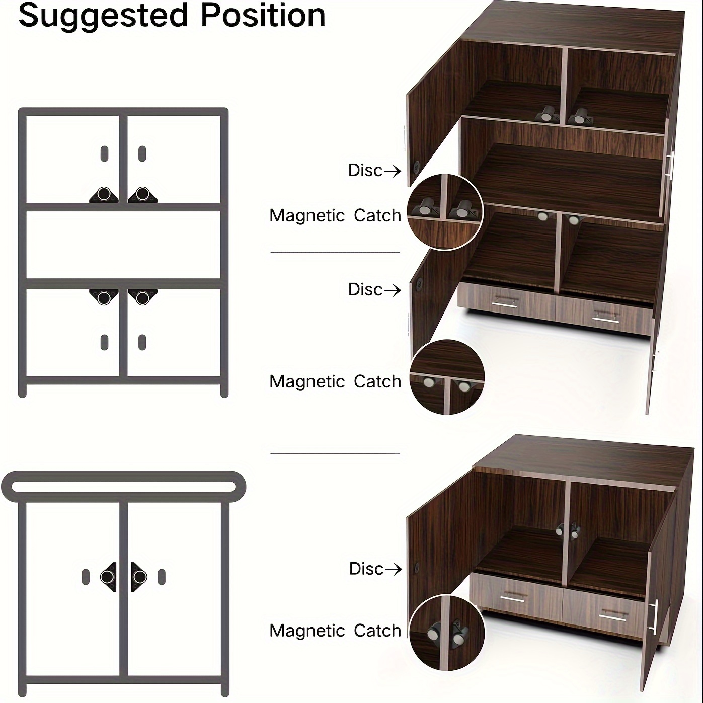 ANZAGA Cupboard Locks, 2pcs Cabinet Magnetic Catch, Cabinet Door Catches,  Door Magnet Closure, Adhesive Door Magnet for Cupboard