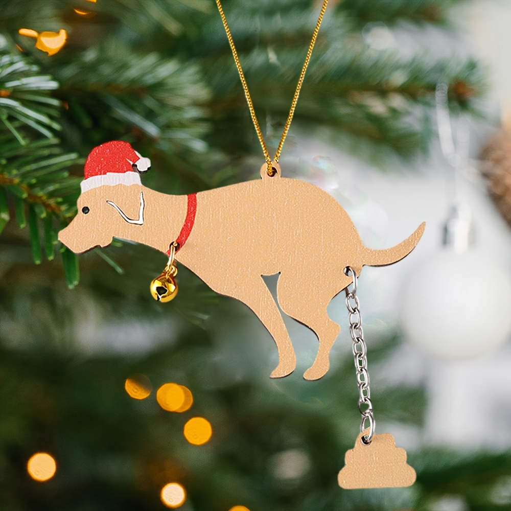 Wooden Poop Dog Ornament Funny Christmas Tree Wooden Hanging Decor Pendant  US