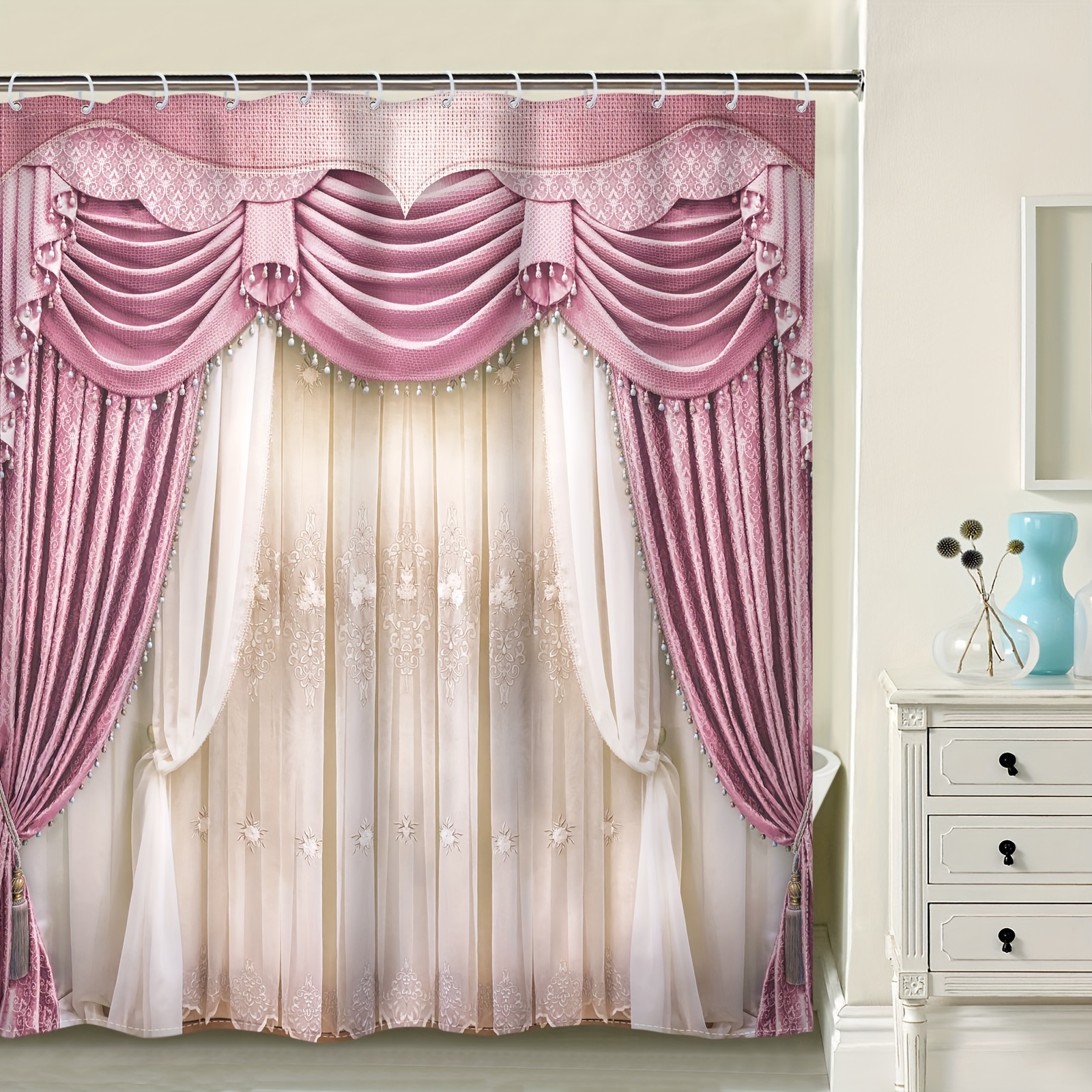 Boho Floral Pattern Shower Curtain 12 Hooks Waterproof - Temu Austria