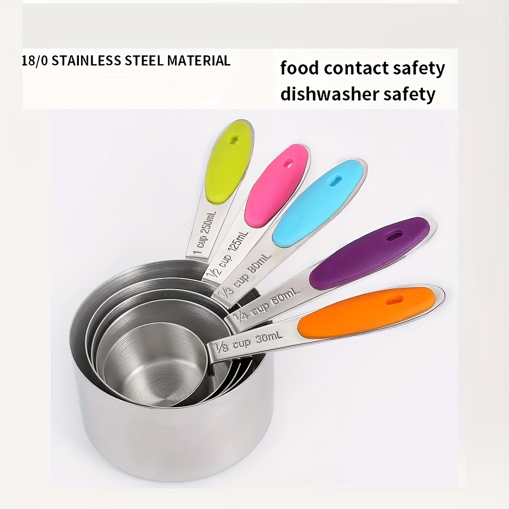 10pcs 6 Color Measuring Cups And Measuring Spoon Scoop Silicone Handle  Kitchen Measuring Tool (Color : Purple)