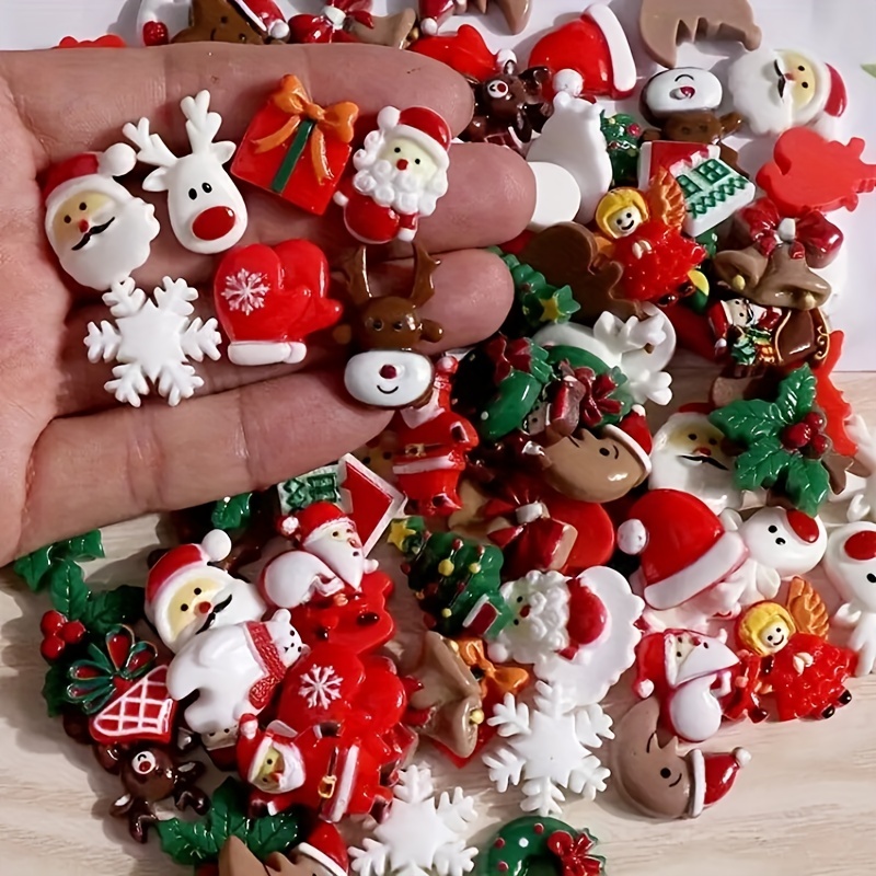 

10/20/50pcs Christmas Assorted Craft Resin Pendants Patches Miniature Ornaments Santa Claus Snowman Tree Jingle Bell Resin Decoration For Diy Craft Making Hanging Ornament Scrapbooking Decor