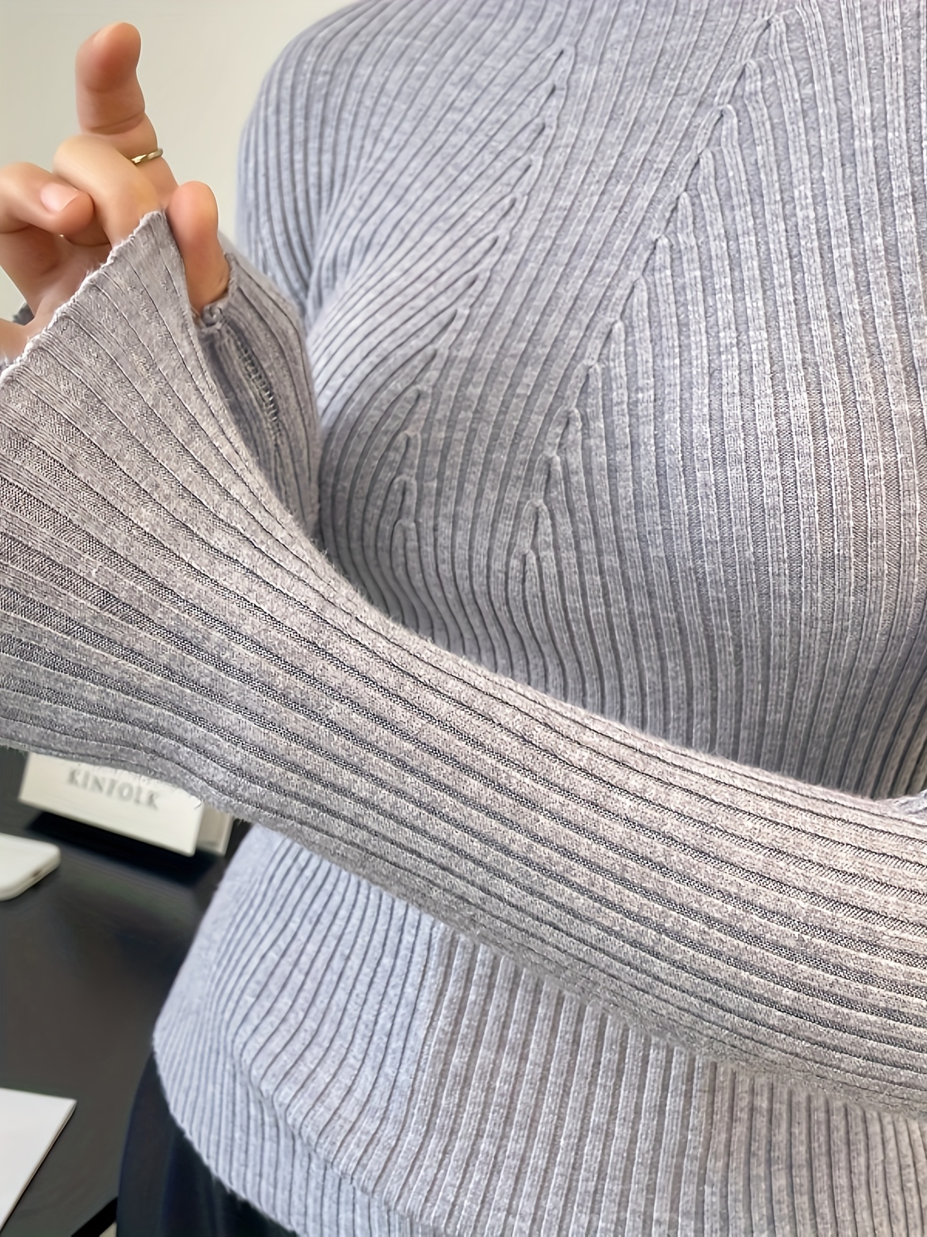 Suéter calado para Mujer Moda Casual 2023 suéter sólido Tela Manga Larga  ajuste suelto suéter Cuello Redondo