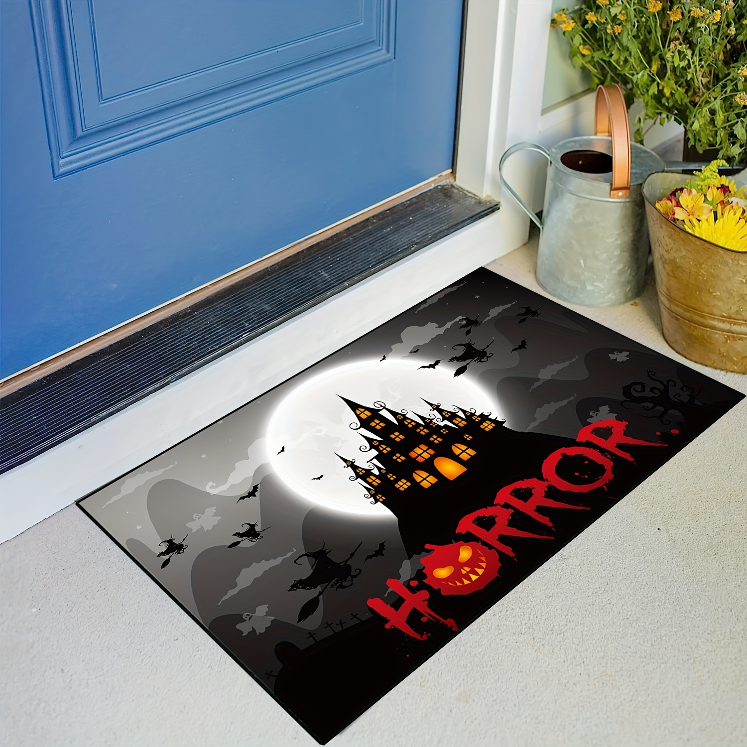 Horror Night Castle Print Door Mat, Non-slip Floor Mats Indoor