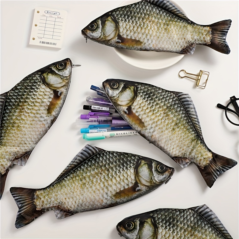 Carp Pen Bag Realistic Fish Shape Make-up Pouch Pen Pencil Case With Zipper  Makeup Pouch