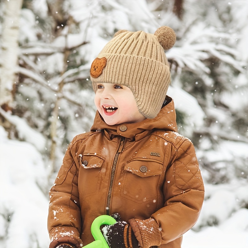 Gorro Invierno Bebé Punto Protección Oídos Oso Dibujos - Temu