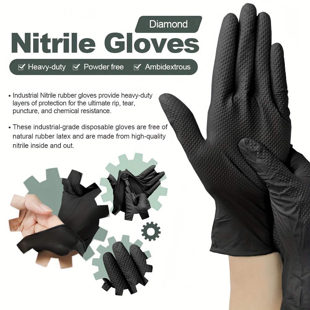 Diamond Textured Black Nitrile Gloves 8 Mil Disposable - Temu