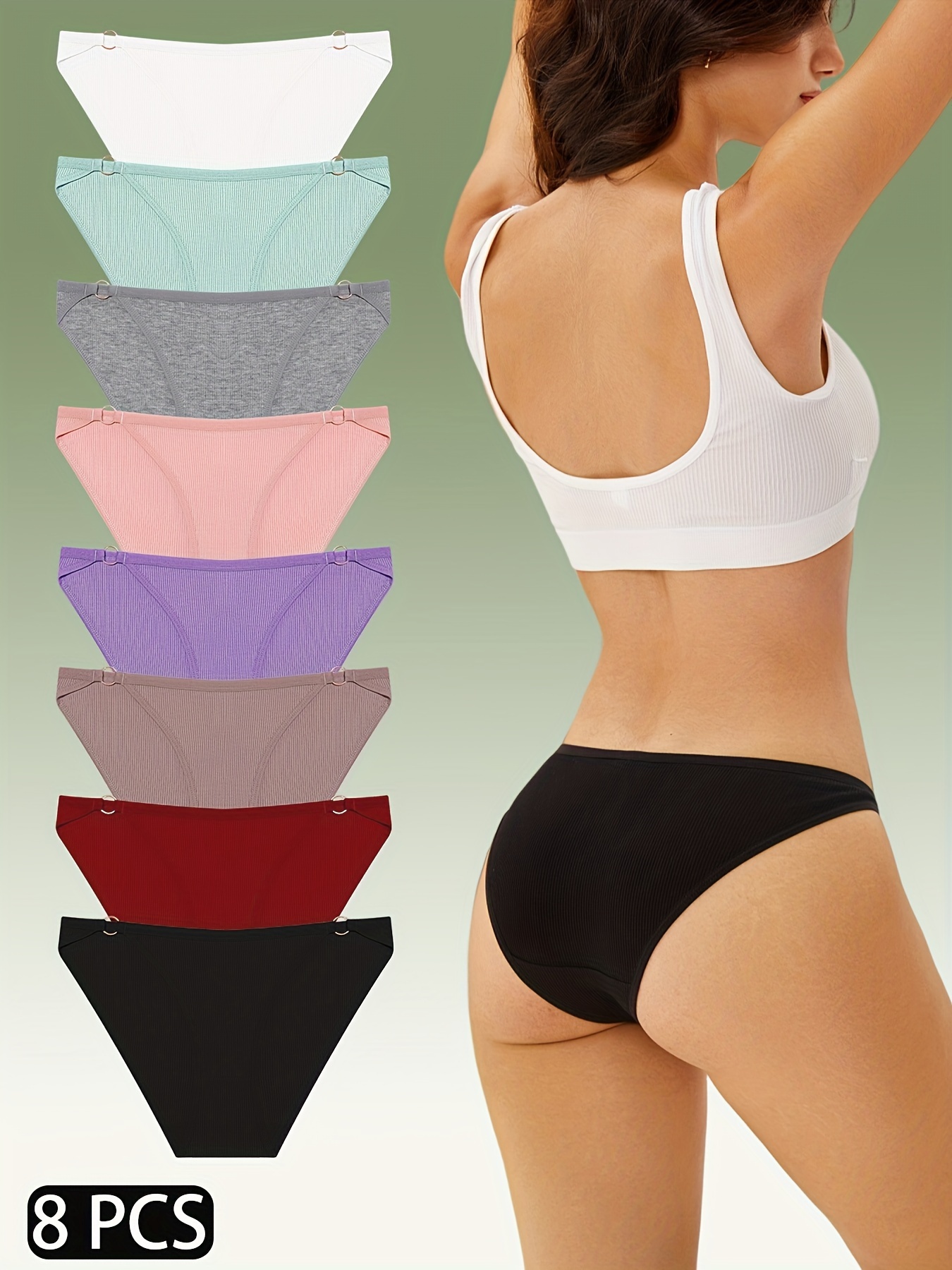 8pcs Ring Linked Briefs, Comfy & Breathable Stretchy Intimates Panties,  Women's Lingerie & Underwear