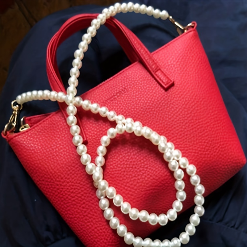 Fashion Lady Bags Handbag Accessories Women's Purse Accessories Silver  Metal Bag Long Pearl Shoulder Chains For Purse Chain Strap