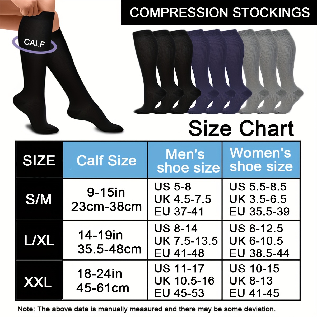 Compression Socks for Women & Men 15-20 mmHg Knee High Stockings