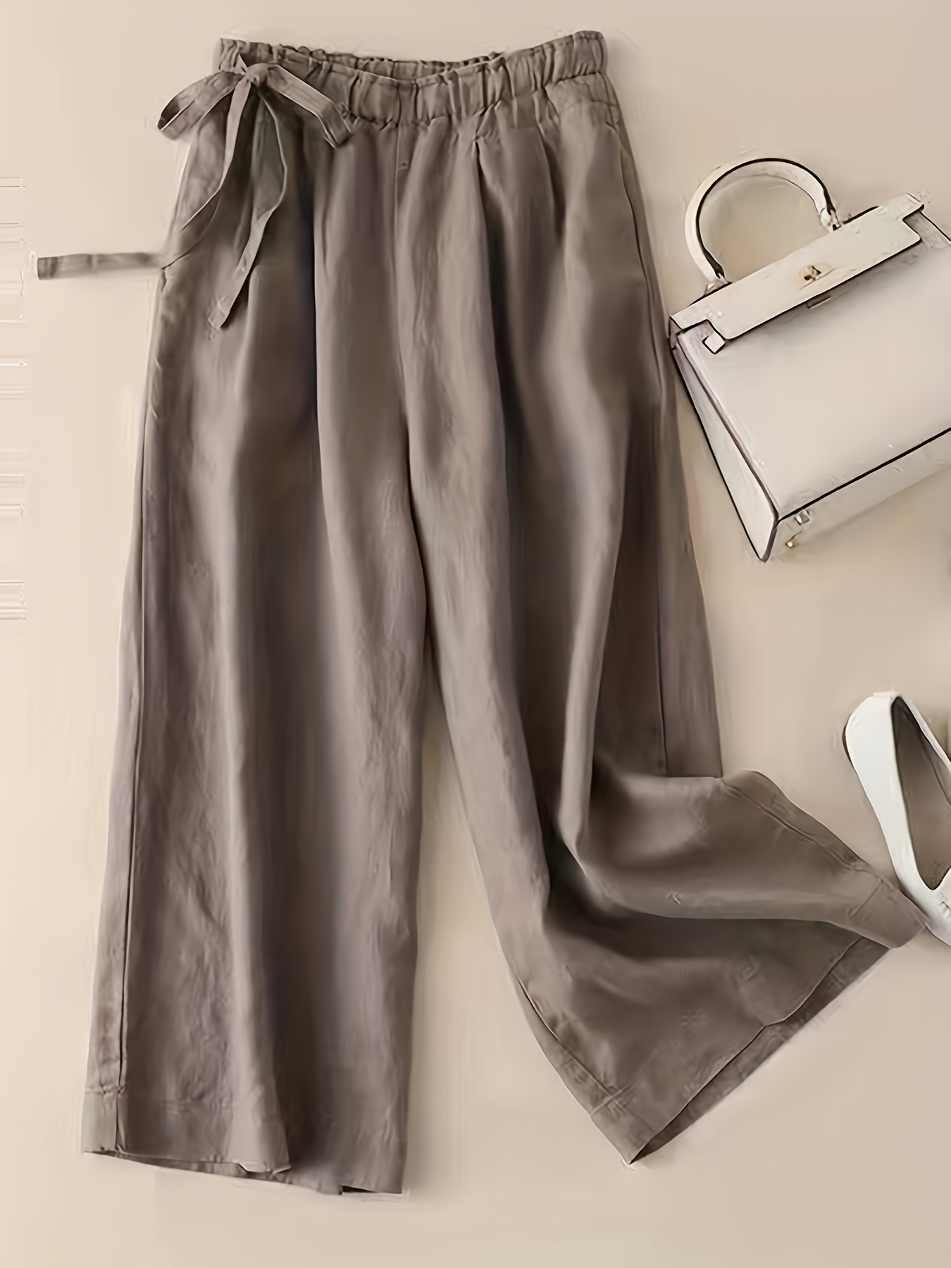 Solid Elastic Waist Pants, Casual Wide Leg Summer Pants