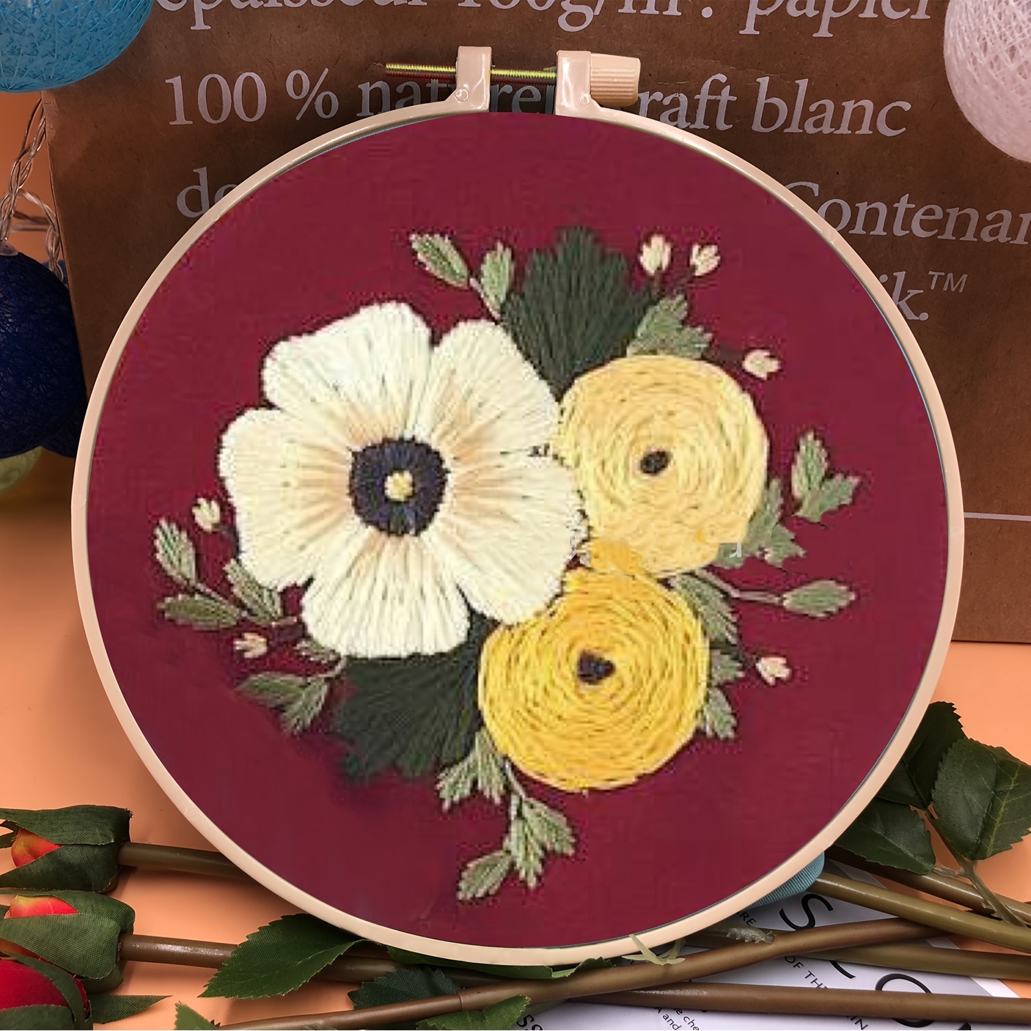 Embroidery Kit Kits Flowers Cross Starter Beginners Crewel Set Needlepoint  Decor Beginner 3D Tool Punch Handmade Three 