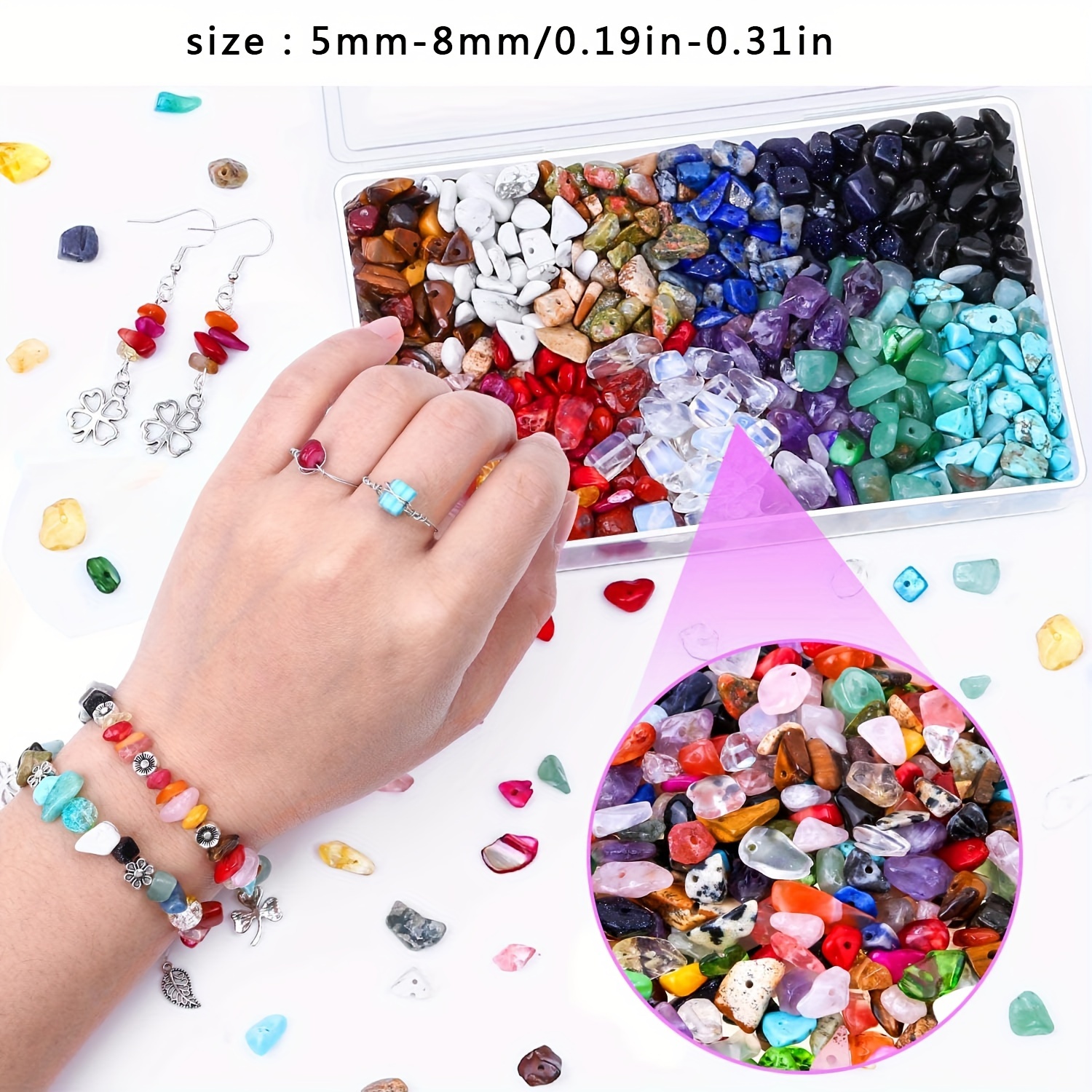 TEMU 400pcs Perles En Naturelle Mélange de Style Irregularité Perles Pour La Fabrication de Bijoux DIY Bracelet Collier Accessoires 5-8mm