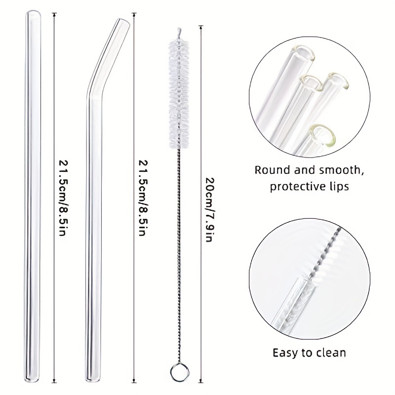 Set of 6pcs Flowers Design Reusable Drinking Glass Straws with 2pcs  Cleaning Brushes