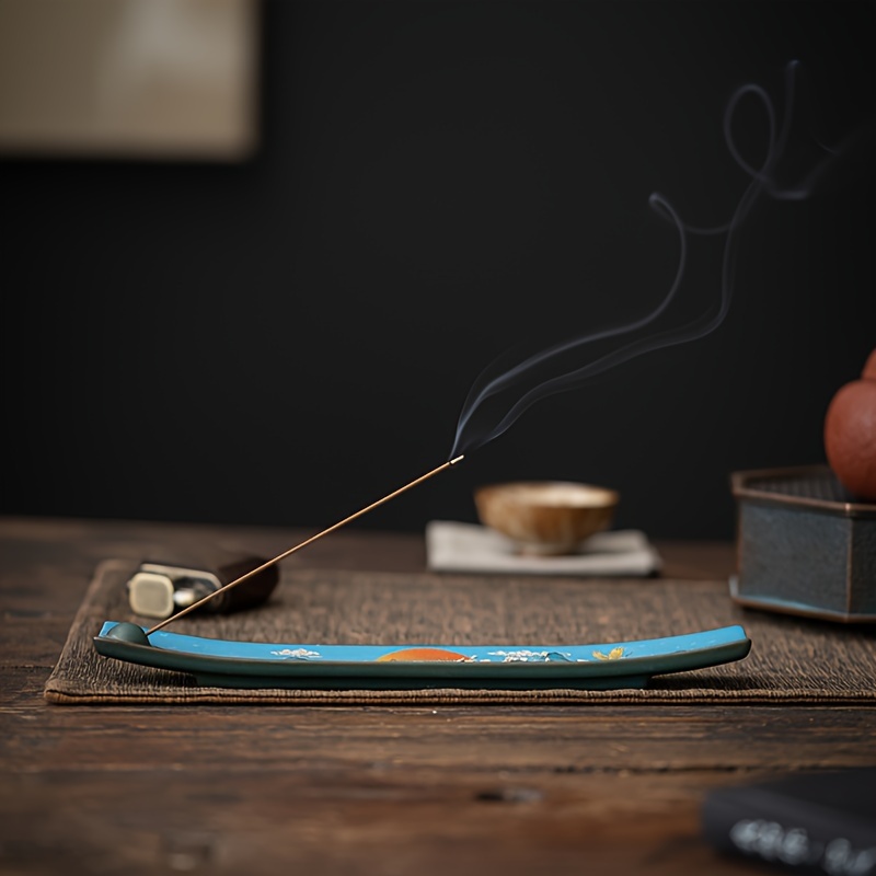 1pc Incense Stick Holder, Ceramic Incense Burner, Colored Line Incense Ash Catcher, Traditional Cloisonne Design, Tabletop Decor For Tea Ceremony, Home Interior, Festival Gift