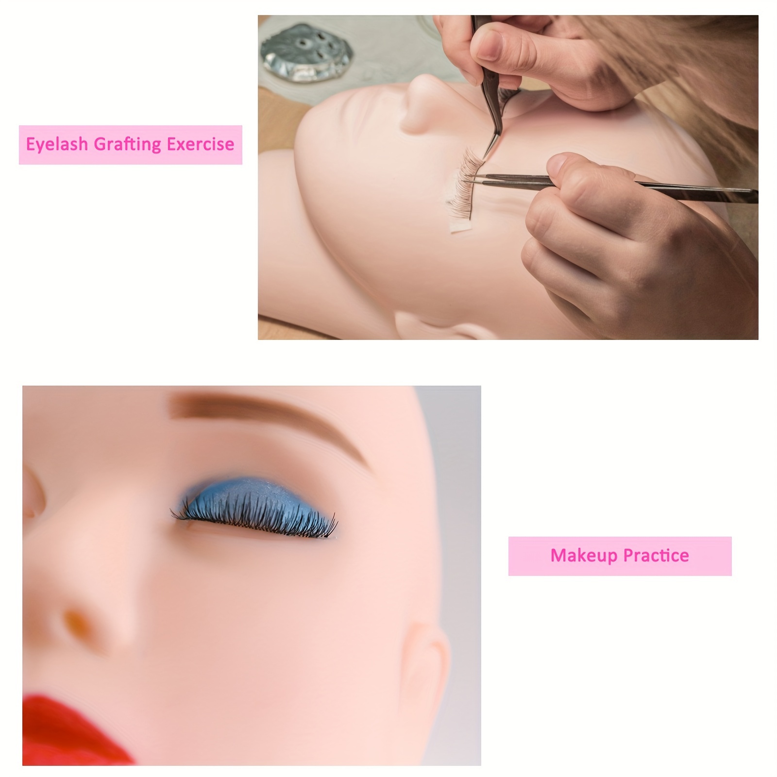 1 Set Mannequin Head with Eyelids Eyelash Practice Silicone Makeup