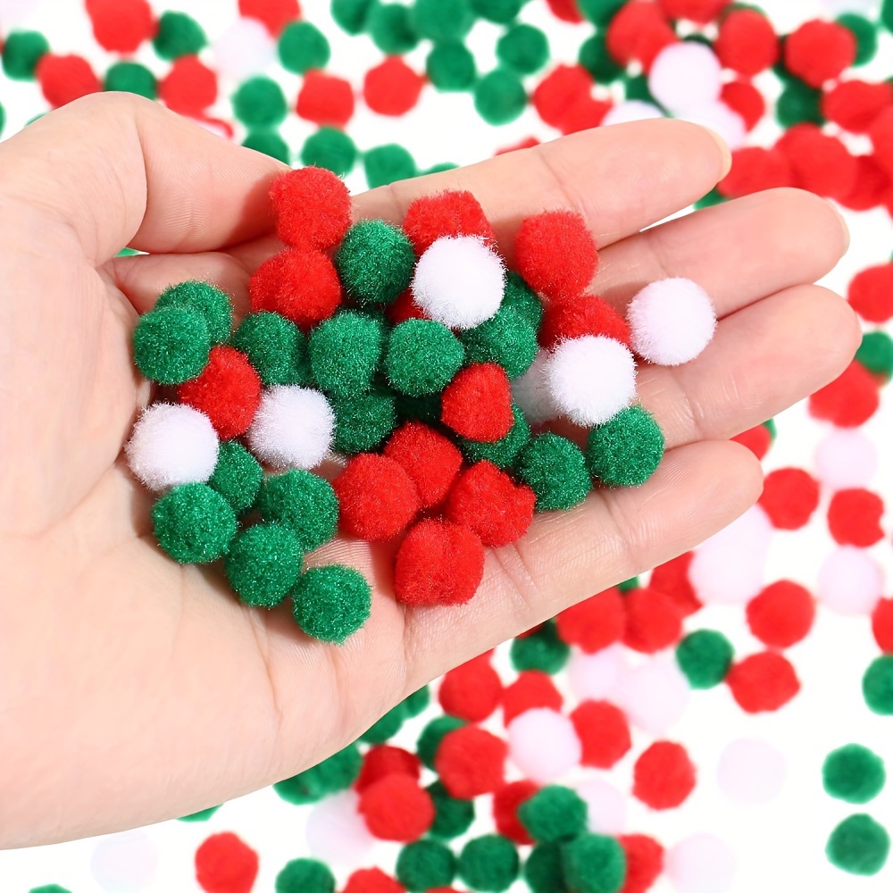 Christmas Pom Poms Red Green White Fluffy Balls Diy - Temu