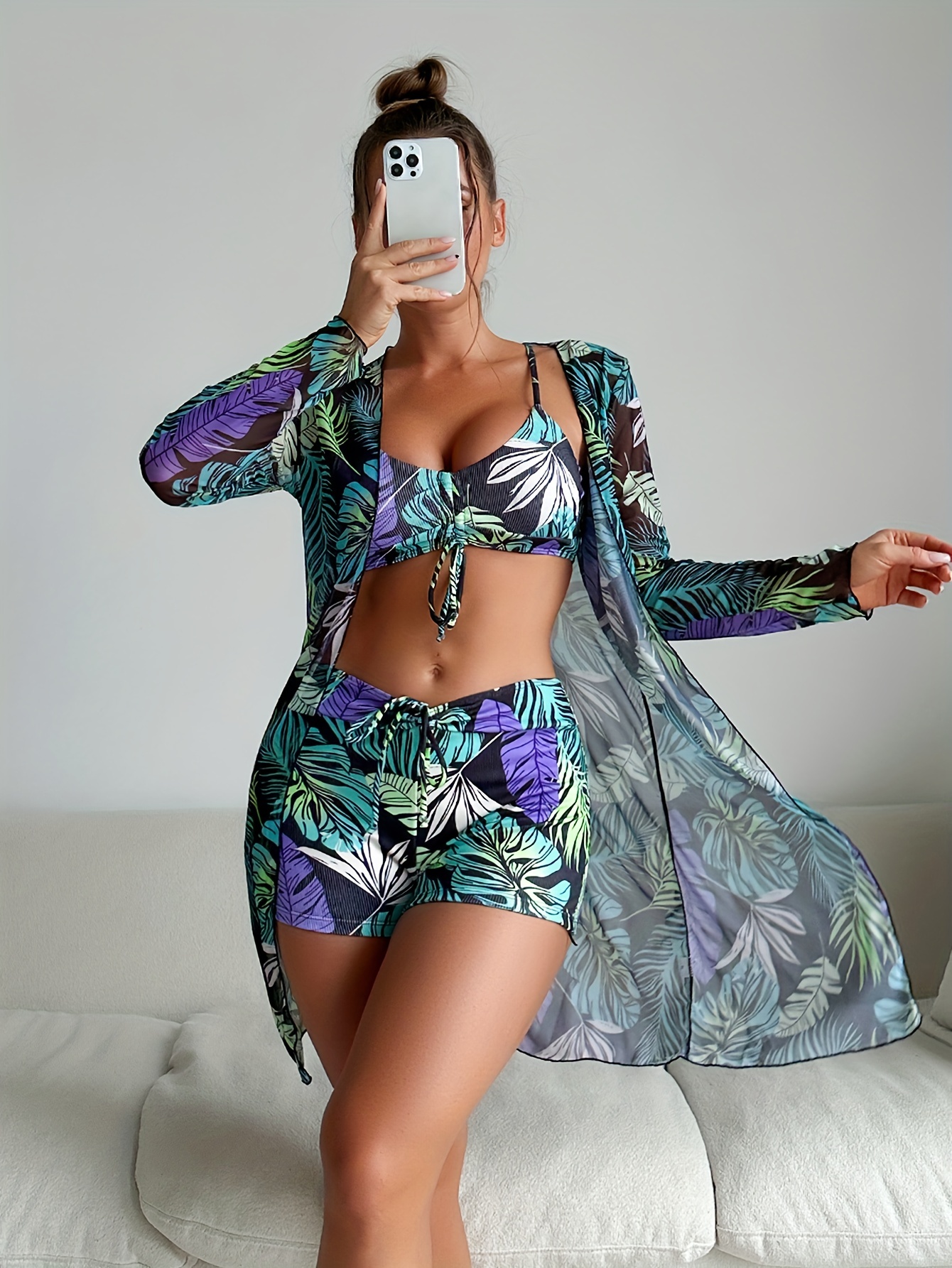Women's 3pcs Printed Bikini Set Swimsuit