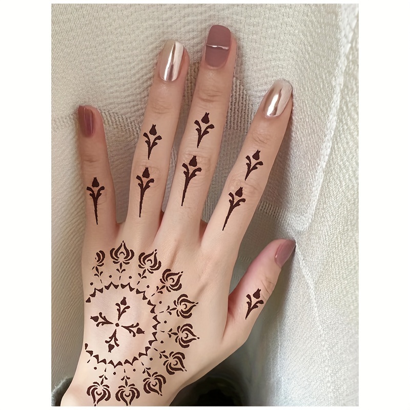 Henna Tattoo Stencils kit,Reusable Henna Stencils for Hand Forearm Glitter  Airbrush DIY Tattooing Template, Indian Temporary Tattoo Stickers for Women