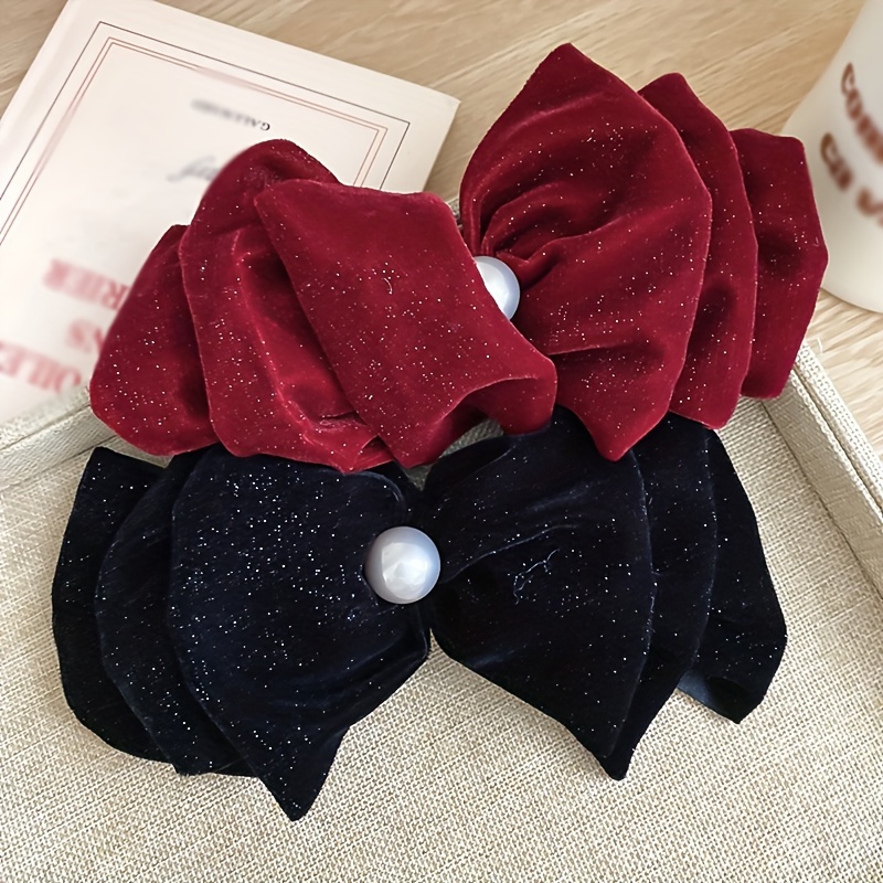 Big Bow Hair Barrette Clip Large Velvet Hair Bow Solid Color - Temu