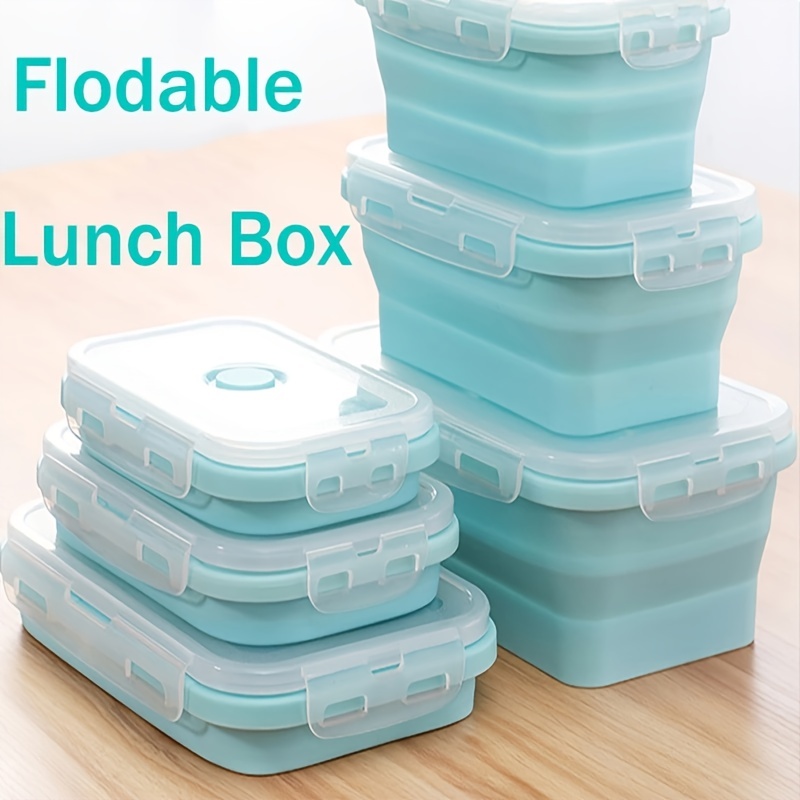 Collapsible Foldable Silicone Food Storage Container With Plastic Lids,  Portable Lunch Box, Bpa Free, Leftover Meal Box With Airtight Plastic Lids  For Kitchen, Back To School Supplies - Temu