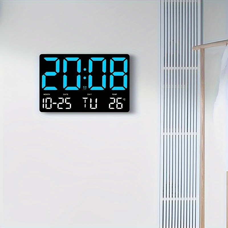 Reloj de pared digital Led, pantalla de dígitos grandes, oficina interior  blanca