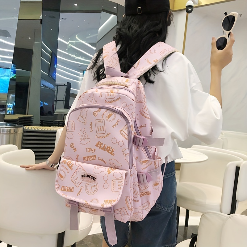 All Over Cartoon Bunny Pattern Backpack、trendy Zipper Shool Bag、womens  Preppy Rucksack バッグ・旅行カバン Temu Japan