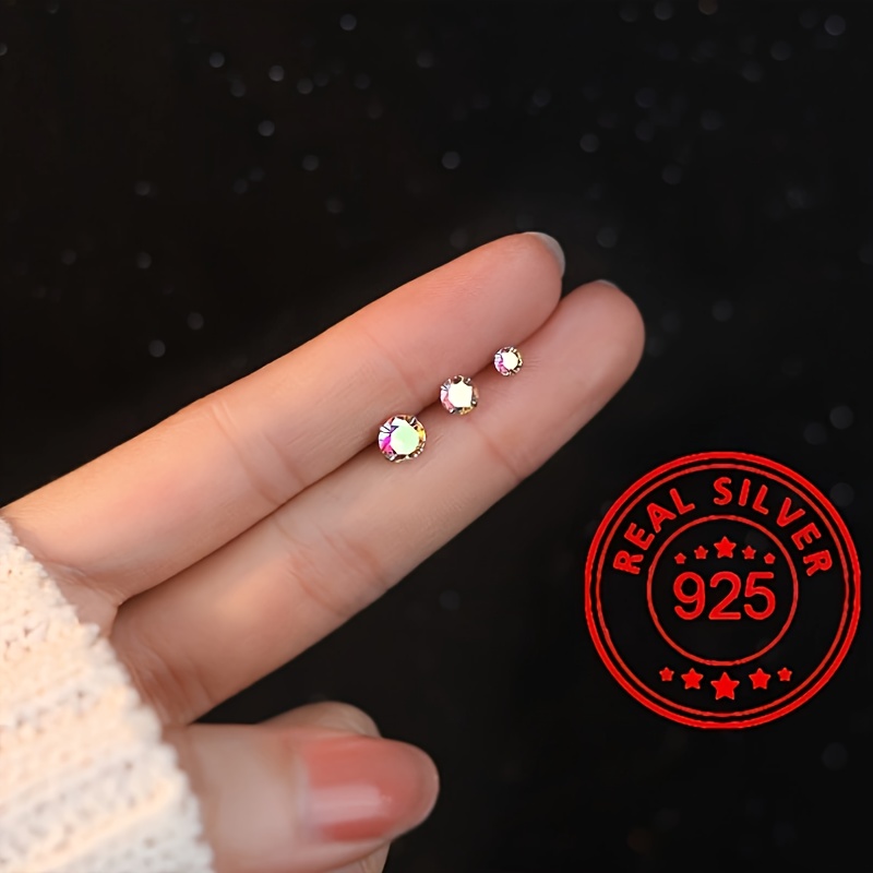 Cercei rotunzi tip stud, argint 925, iridescenti si stralucitori, hipoalergenici - Pereche