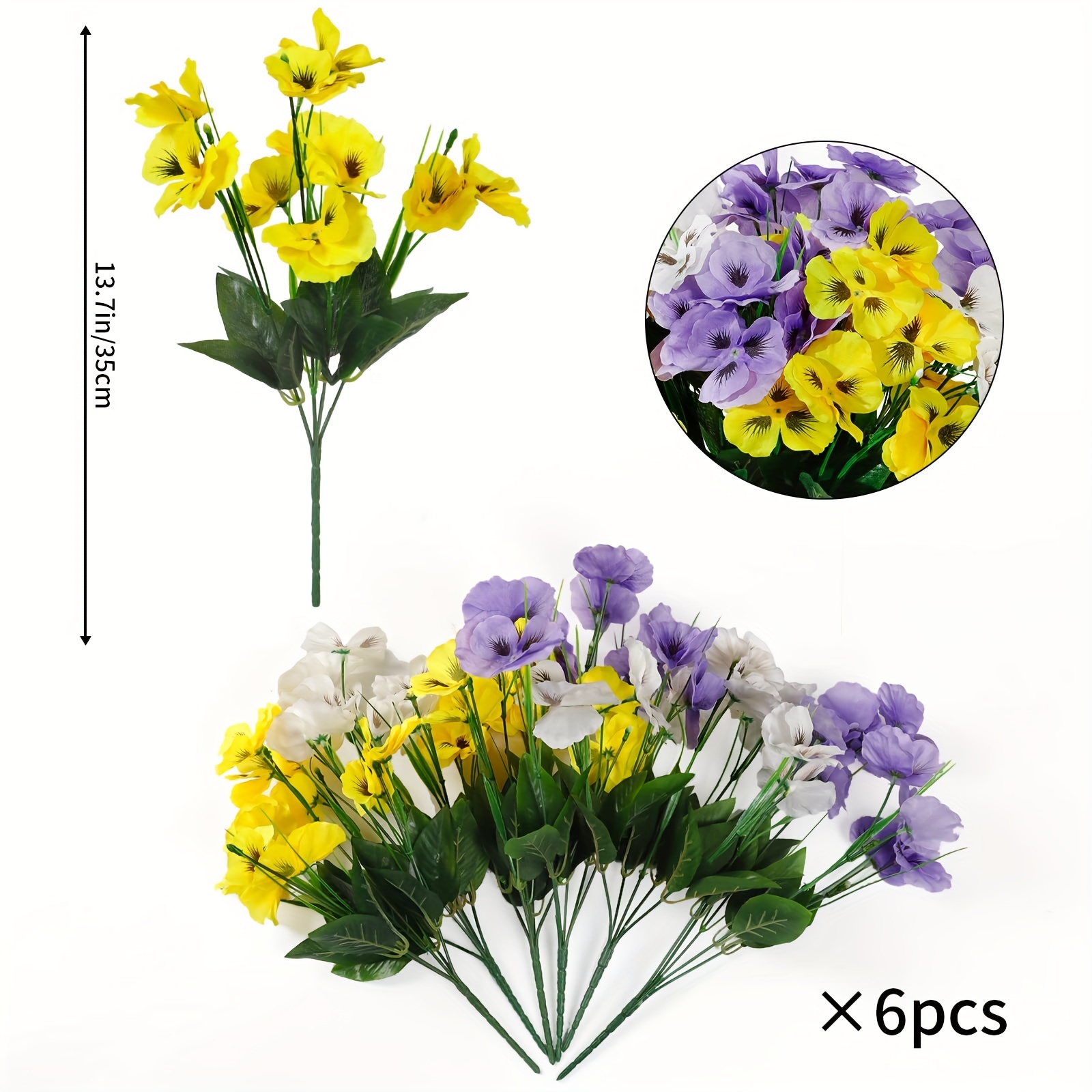 Fake Flowers Pansy Small Wild Flower Daisy 6 Bundles Faux - Temu