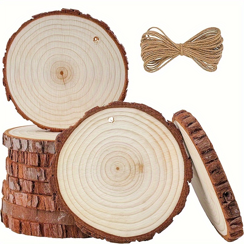 10/20pcs Wood Slices Wood Rounds With Pre-drilled Hole And Twine String,  Wood Slices For Wood Burning Painting DIY Crafts Christmas Ornaments Party  We