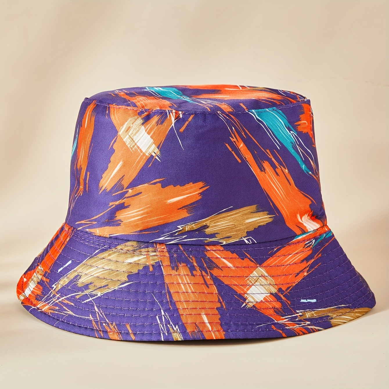 Purple Print Bucket Hat Graffiti Fisherman Cap Women