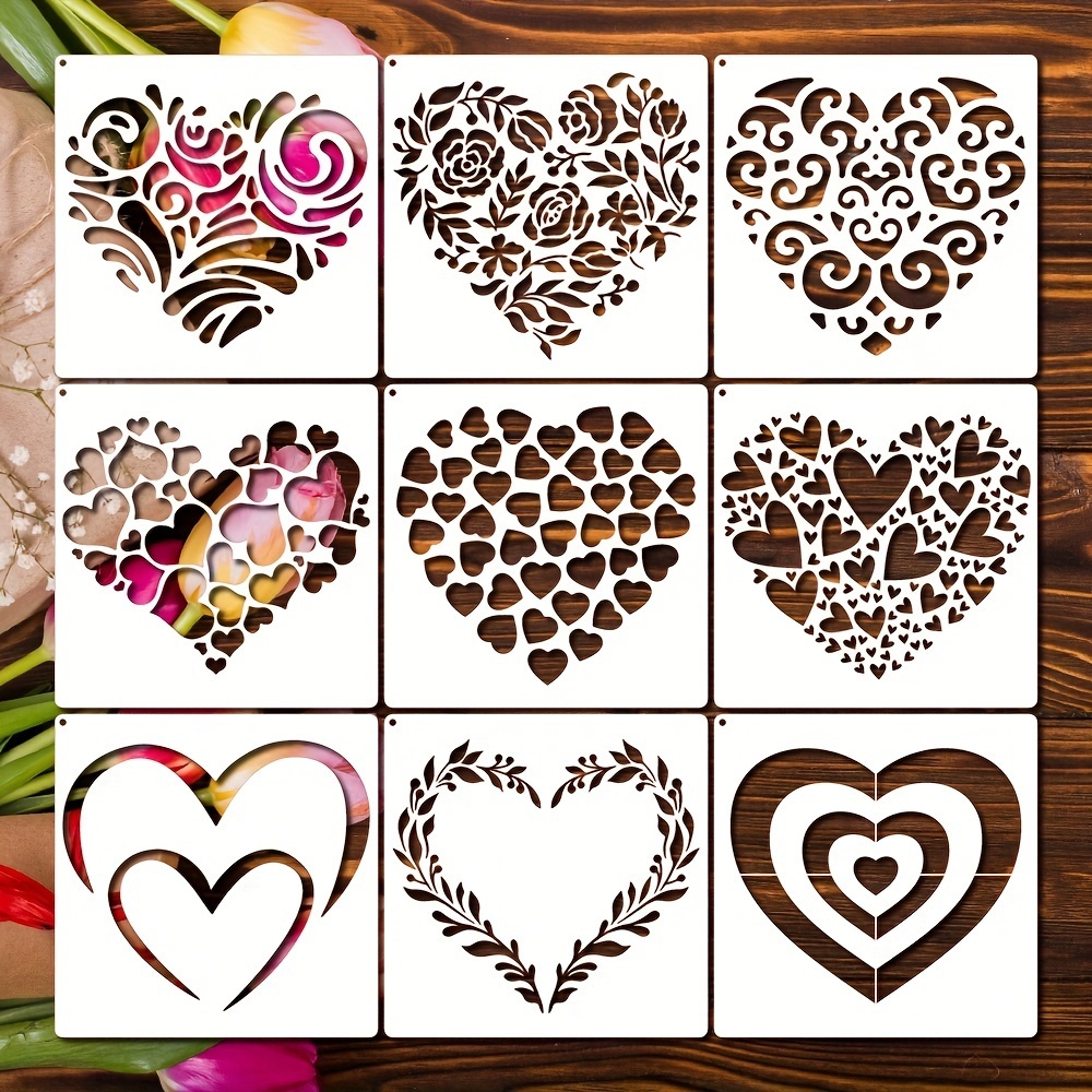 4pcs Flower Love Heart Stencils For Painting Mandala Heart Stencil  Decoration Template Plastic Square Reusable Stencils For Painting On Wood  Floor