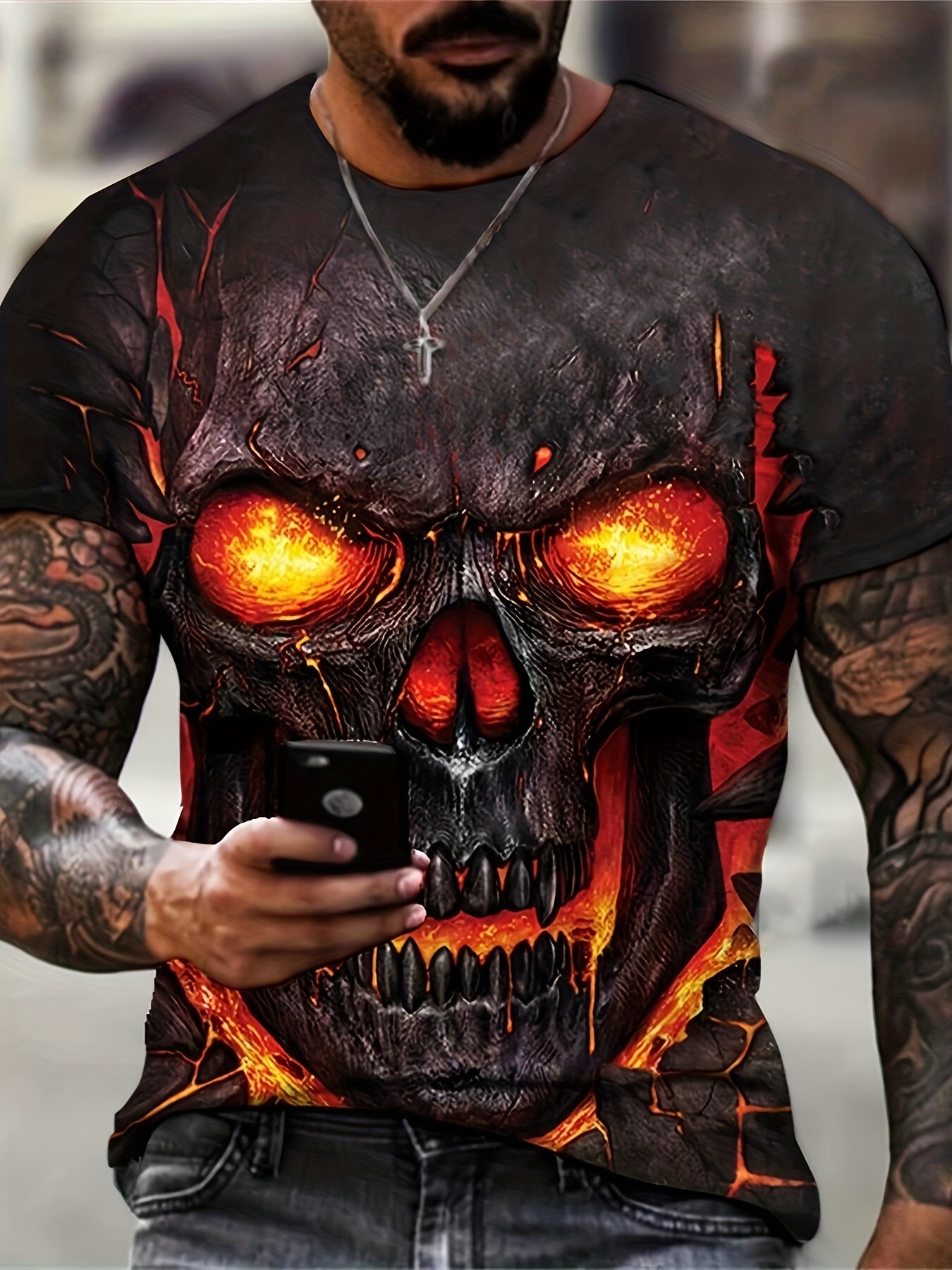 Camiseta Hombre Estampado Calavera En 3d Moda Camisetas - Temu Chile