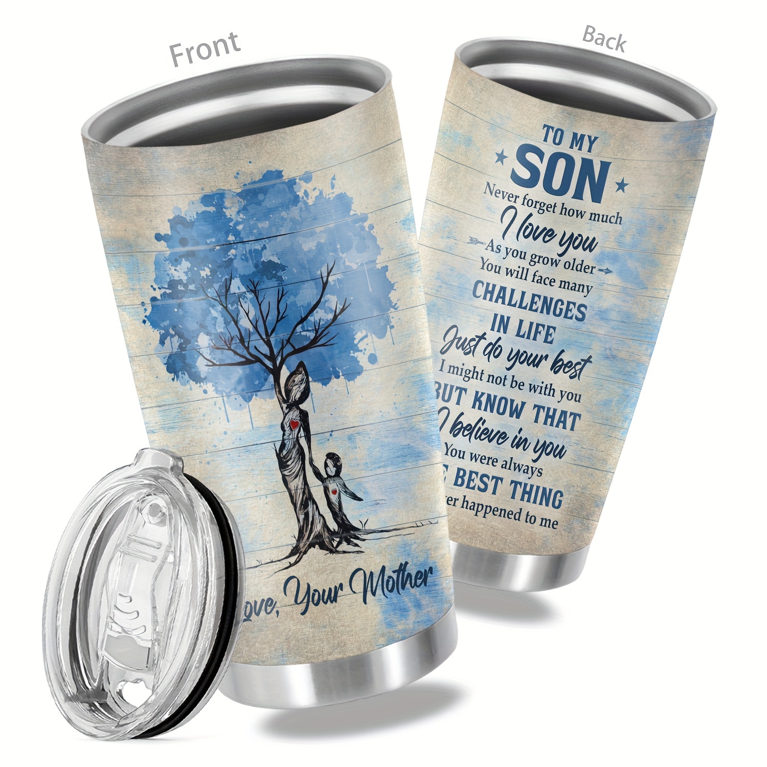 

1pc 20oz Stainless Steel - "you're The Best Son" Inspirational Message, Vacuum Insulated Travel Mug With Clear Lid, Hand-wash Only, Reusable - Perfect Gift For From Mom