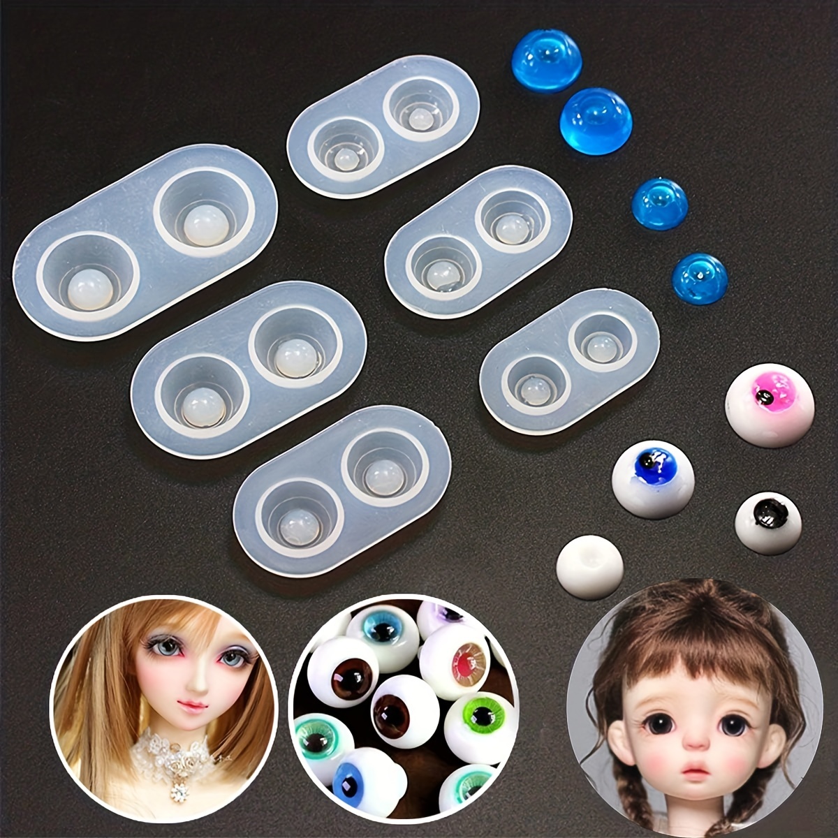 

6pcs Epoxy Resin Doll Eyes Silicone Mold Doll Making Accessories Resin Mold Eyeball Dome Crystal Resin Epoxy Diy Jewelry Casting Mould Handmade Craft Silicone Molds