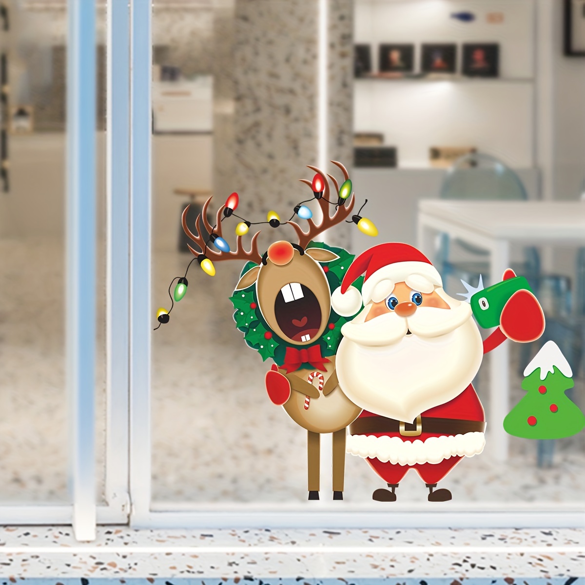 Autocollant Mural Père Noël Brise-mur - Déco Noël Amovible, Vinyle, Pour Porte Ou Fenêtre
